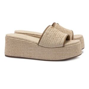 Larroude Cream Platform Slides